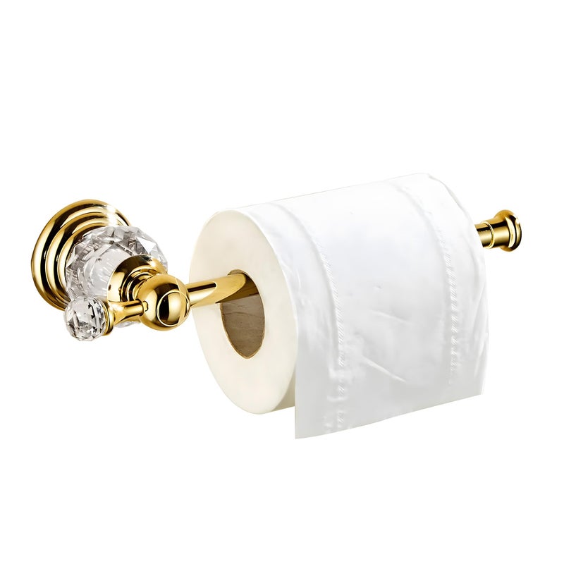 BATHSIR Crystal Toilet Paper Holder, Gold Toilet Roll Holder Modern Bathroom Accessories Zinc Alloy Tissue Hanger Wall Mounted - Image 1